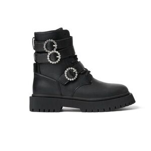 Zara Girls Jewel Detailed Laced Ankle Boots, Size EU 32/US 1